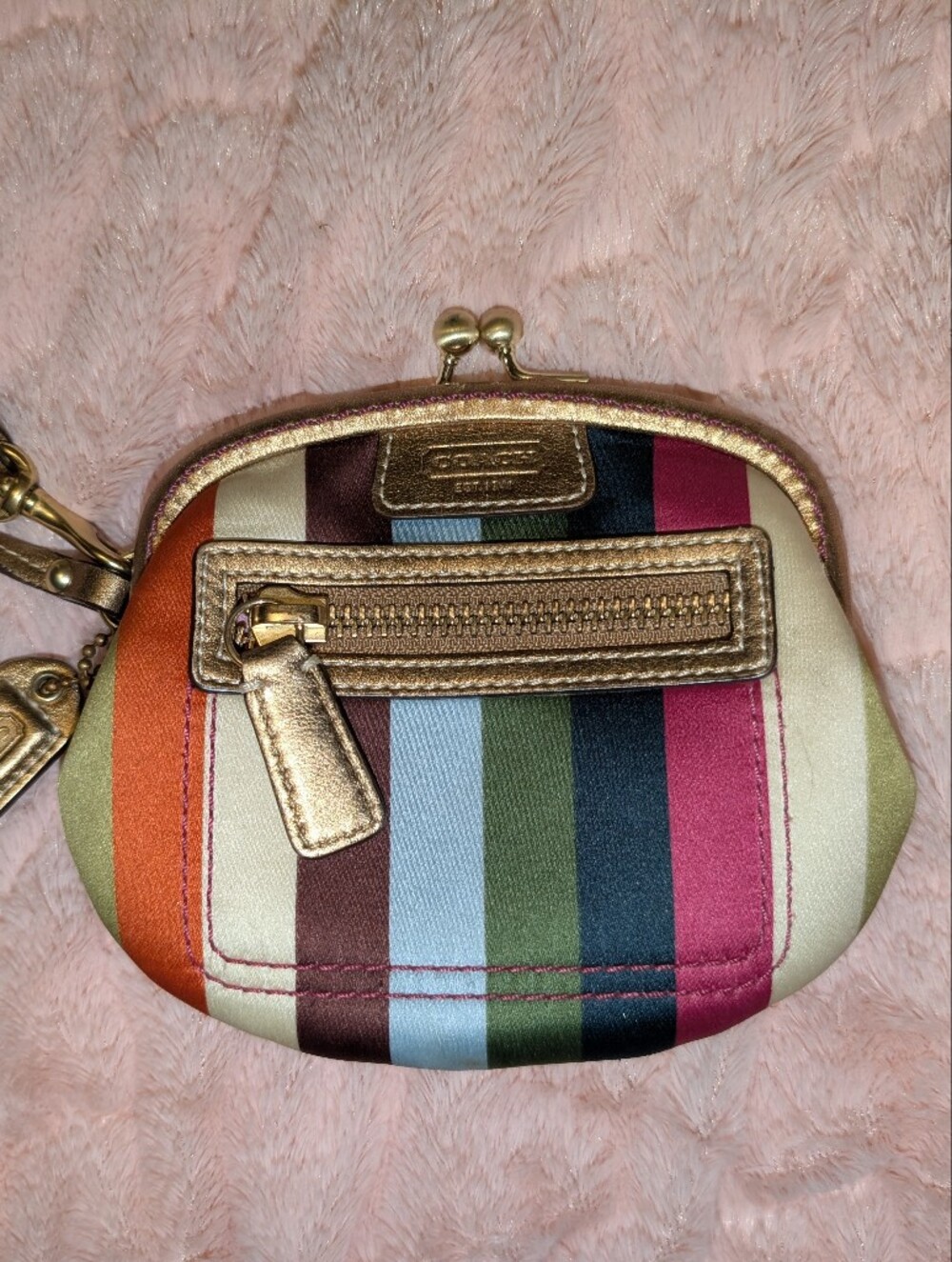 Coach Legacy Kiss Lock Stripe Coin Purse Wristlet Rare